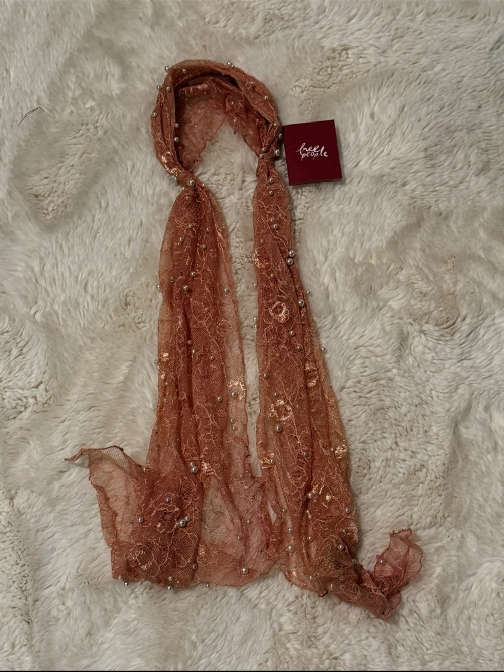 Free People Rembrant Blush Lace Hair Scarf Headband - Picture 4 of 6